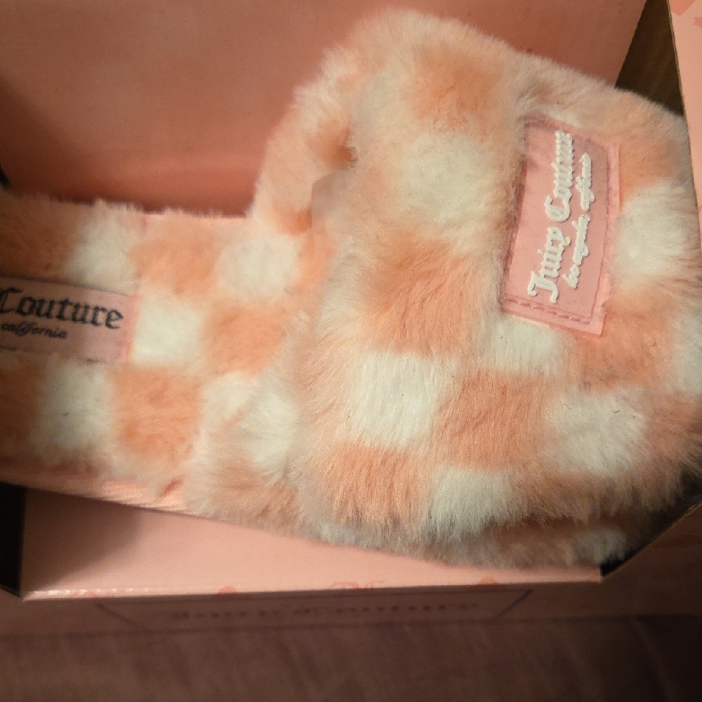 Juicy Couture Pink and Cream Fuzzy Slippers - Picture 2 of 5